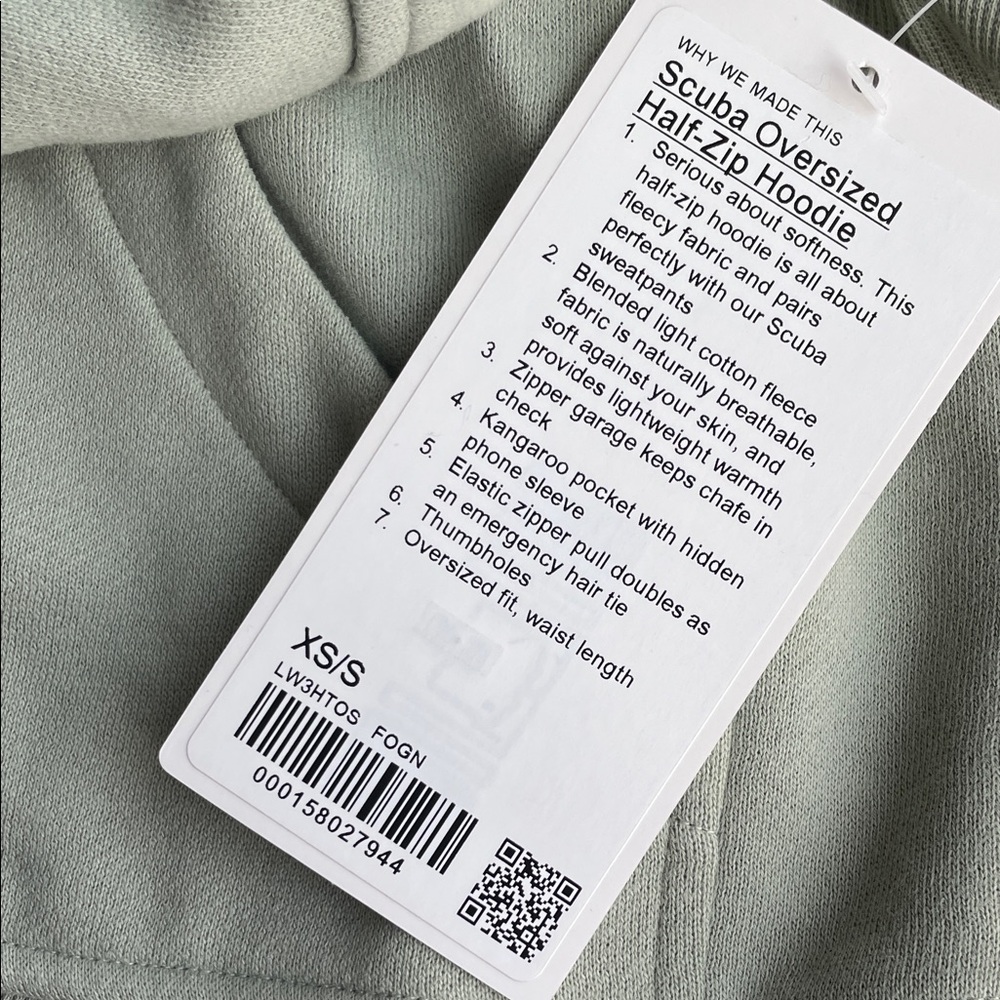 Lululemon Scuba Oversized Half-Zip Hoodie - Fog Green - Size XS/S